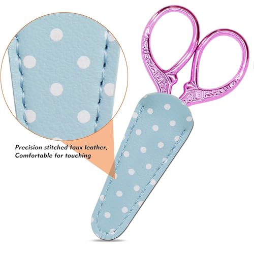 Hisuper Small Embroidery Scissors, 3.6Inch Detail Craft Scissors with Leather Cover, Stainless Steel Sharp Shears for Needlework, DIY Craft, Thread Cutting