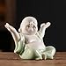 Houlu Small Green Laughing Buddha Statue for Home Decor, Ceramic Happy Buddha Statue Indoor for Good Luck