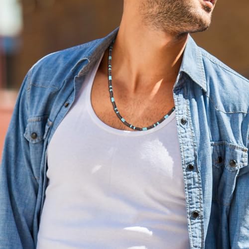 COAI Men's Beaded Necklace, Coconut Shell Turquoise Necklace for Men2