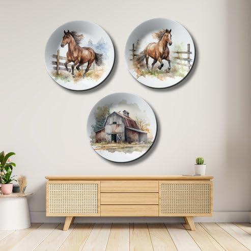 Adorvue Set of 3 Country House Ceramic Decorative Wall Plates For Home Decoration Show Pieces & Wall Accessories For Living Room, Bedroom, Drawing Room, Housewarming, Anniversary, Return Gift 8″