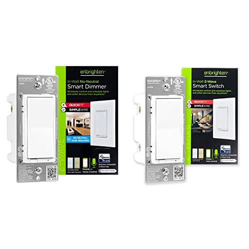 Enbrighten 52252 Z-Wave Plus Smart Light Dimmer, Compatible, Google Assistant, Zwave Hub Required, Repeater/Range Extender & Light Almond & Z-Wave Smart Rocker Light Switch, Zwave Hub Required, 46201 #TOP10