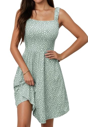 Oyamiki Fashion Sun Dresses for Women UK Cute High Waist Sleeveless Square Neck Casual A Line Summer Beach Vacation Dress Green L