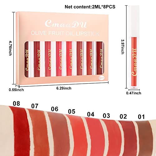 Evpct 8Pcs Butter Chocolate Brown Colored Lip Gloss Set Coral Red Glossy Liquid Lipstick Set Kits For Women Long Lasting Adult Lip Gloss Clear Transparent And Pink Shany Small Magic Lip Glosses Sets #TOP6