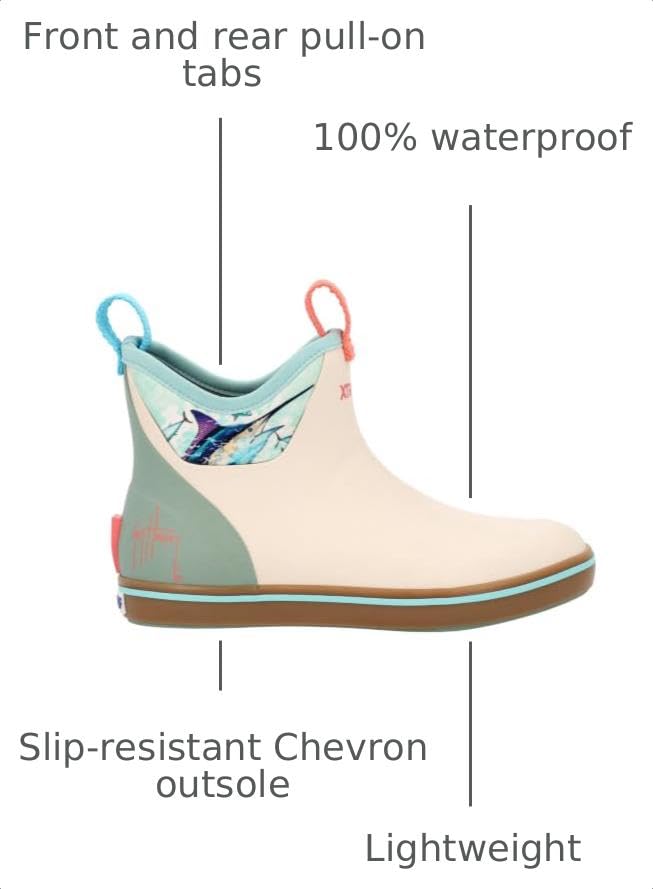 Image of XTRATUF 6 inch Women's Ankle Deck Boot Guy Harvey - Lightweight, 100% Waterproof Rubber Footwear - Non-Marking, Slip-Resistant Outsole - Moisture-Wicking Liner
