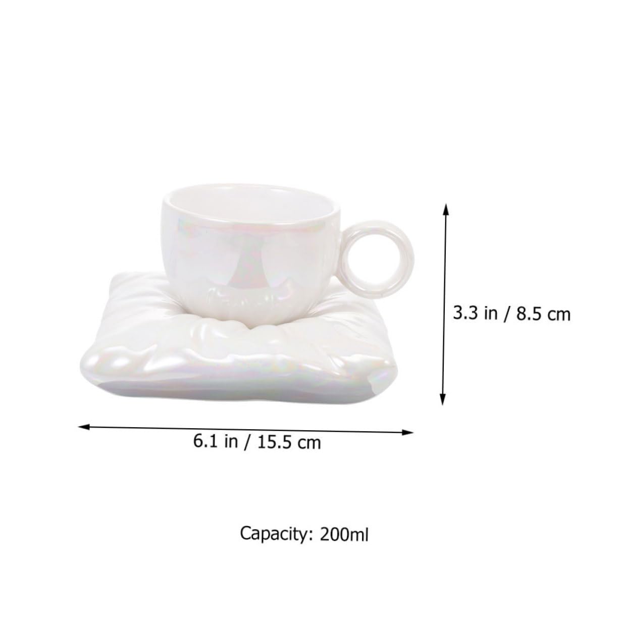 IMIKEYA Taza de Café Doméstica 200ml de Cerámica con Bandeja | Color Blanco, Forma de Almohada, Uso Diario y Mesa de Café, Incluye Posavasos