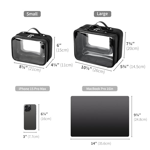 GRANNY SAYS TSA Approved Toiletry Bag, Clear Makeup Bag, Travel Toiletry Bag for Women, Leather Travel Cosmetic Bag, Portable PVC Waterproof Bag, Large Makeup Organizer, Black4