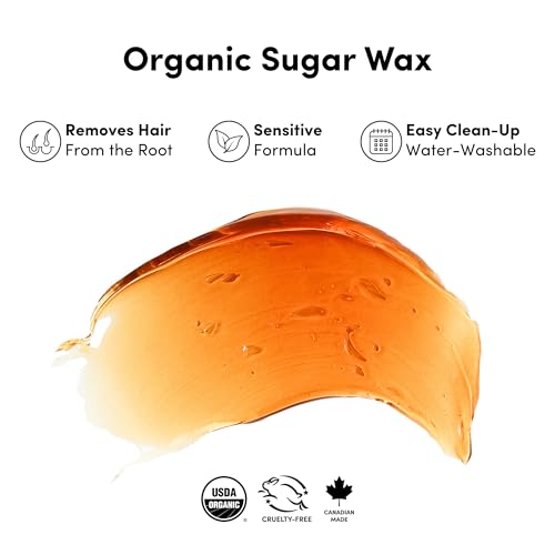 Parissa Organic Sugar Wax Kit for Legs & Body | USDA Certified, Vegan, Hypoallergenic, Microwavable & Water-Washable | Gentle & Beginner-Friendly | 30 Reusable Strips, 3 Spatulas, 240ml (8 Fl Oz) Wax