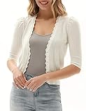 Women Lightweight Knitted Sweater Coat Short Sleeve Hollow Out Knitwear Open Front Cardigan Ivory S