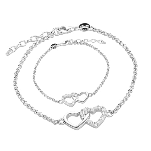 Cherished Moments Sterling Silver Mom and Me Double Heart Bracelet
