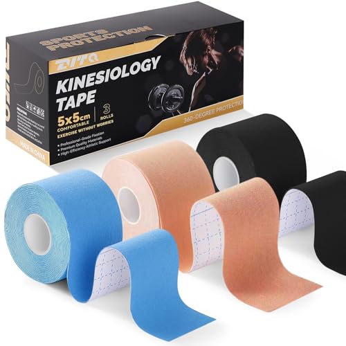 Image of Kinesiology Tape (3 Rolls) - Acrylic Adhesive Muscle Tape - Waterproof, Breathable, Hypoallergenic - Ideal for Muscle Support & Injury Recovery - 2 Inches x 16 Feet (3 Colors)