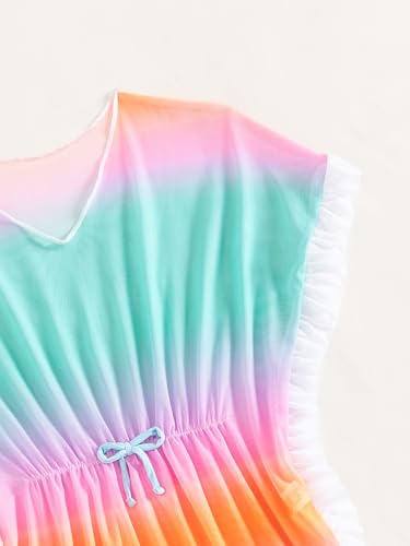 Image of Milumia Girl's Cute Tie Dye Beach Coverups Pompom Trim Swimsuit Swimwear Cover Up Ruffle Trim Ombre 11-12 Years