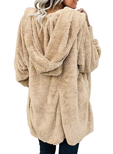 Image of Dokotoo Womens 2025 Winter Long Sleeve Solid Fuzzy Fleece Open Front Hooded Cardigans Jacket Coats Outerwear with Pocket