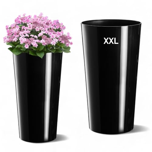 MELTOM Blumenkübel Rund Hochglanz Slim Blumentopf mit Herausnehmbaren Einsatz Größe XXL/DxH: 40 x 75 cm Schwarz