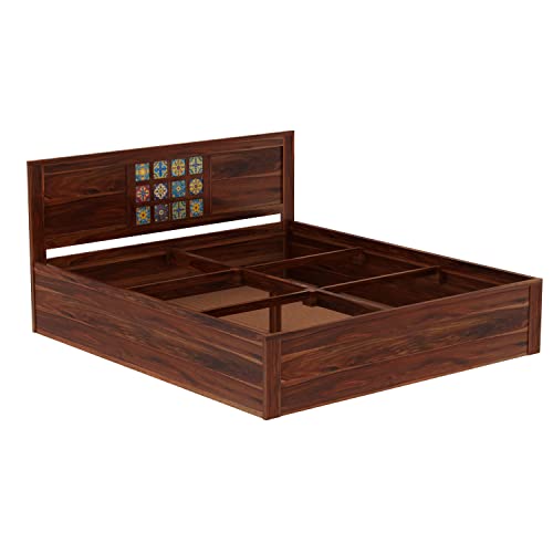Image of Solid Wood King Size Bed for Bedroom | Wooden Crafted from Premium Sheesham Wood | Bedroom Furniture Elegant Double Bed with Storage | Natural Finish (82X74X38 Inches)