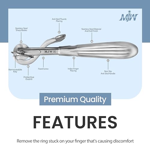 MJW Fingerring Schneider mit 2 ErsatzKlingen – Edelstahl Notfall Schmuck Schneidwerkzeug, Ideales Erste Hilfe Instrument, EMT Ringentferner Werkzeug mit Fingerschutz