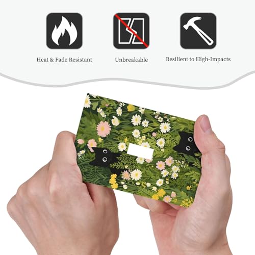 Decorative Switch Covers Plate Funny Cute Black Cat Colorful Flower Green Plant 1 Gang Wall Plate Oversized Single Toggle Wall Cover Plate Jumbo Electrical Light Switch Plate Faceplate