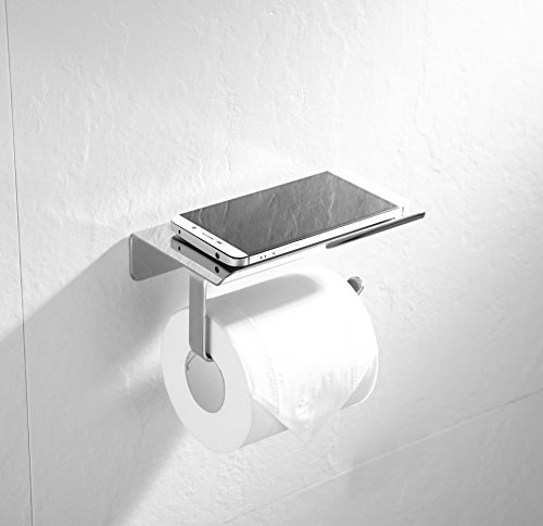 iMoebel Papierhalter Edelstahl Toilettenpapierhalter Toilettenpapierrollenhalter mit Ablage für Mobiltelefon Rollenhalter Wandmontage Toilettenpapierhalterung WC Handyhalter ohne Bohren