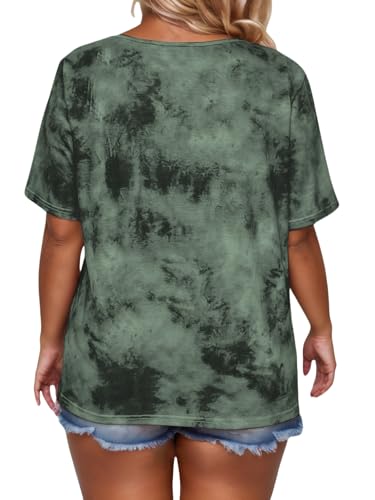 VISLILY Womens-Plus-Size-Summer-Tops Casual Lace Up Front T Shirts Tie Dye V Neck Tees Trendy Short Sleeve Tunics XL-5XL3
