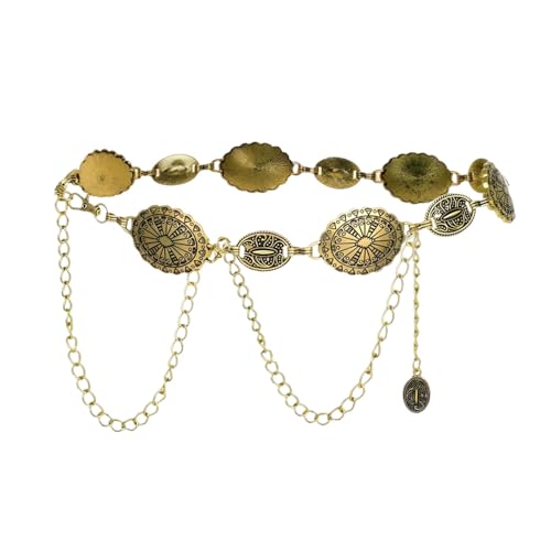 Vintage Western Cowgirl Belt for Women Girls Boho Y2k Grunge Accessories Gold Metal Chain Belts for Women Girls Retro Country Concert Dress Belt for Skirts Jeans Boho Waist Belts Cowgirl Accessories