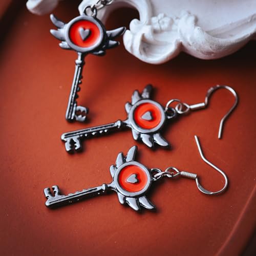 Hazbin Necklace Earrings Hazbin Merch Inspired Jewelry Heart Wing Key Necklace Earrings for Women Men Costume Cosplay3