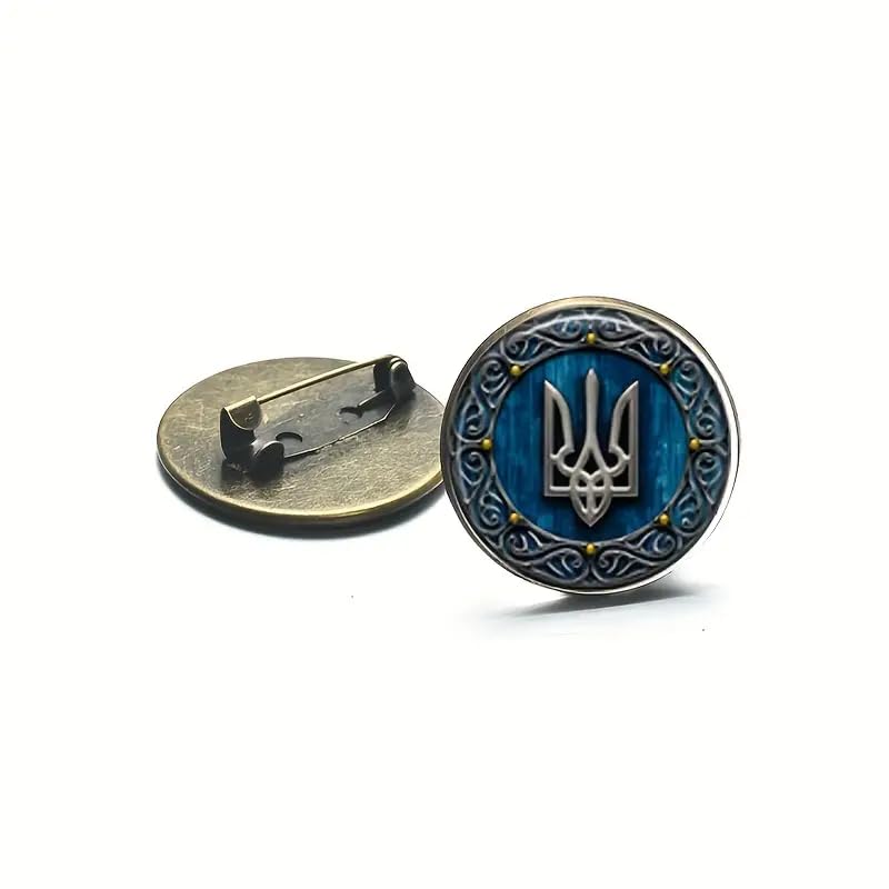 IoSix Magnifique broche Tryzub Ukraine Symbole Ukrainien Cabochon en Verre Métal Pin's Badges Hommes Femmes Bijoux Décoratifs Cadeau, Brone, PIN