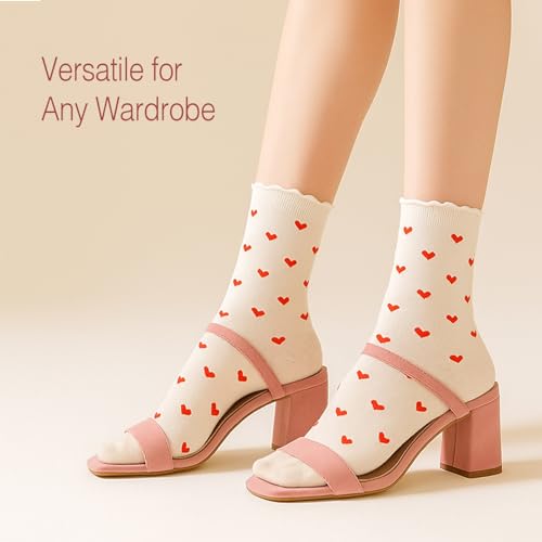 Women’s Cute Heart Pattern Crew Socks – 3 Pairs Colorful Novelty Gift Set – Soft Cotton Cozy Socks for Casual Wear2