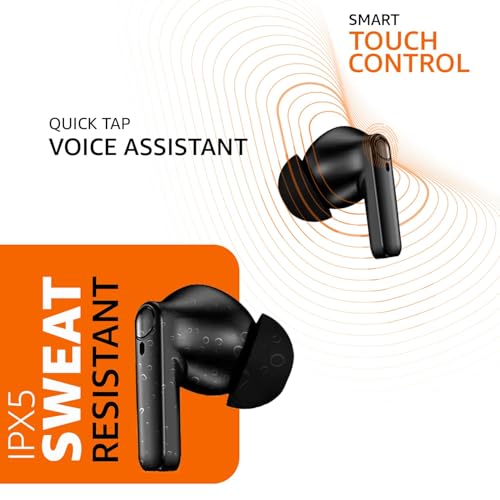 Image of Amazon Basics True Wireless in-Ear Earbuds with Mic, 10MM Dual Drivers, Touch Control, IPX5 Sweat & Water Resistant, Bluetooth 5.1, Up to 50 Hours Play Time, Type-C Fast Charging (Black)