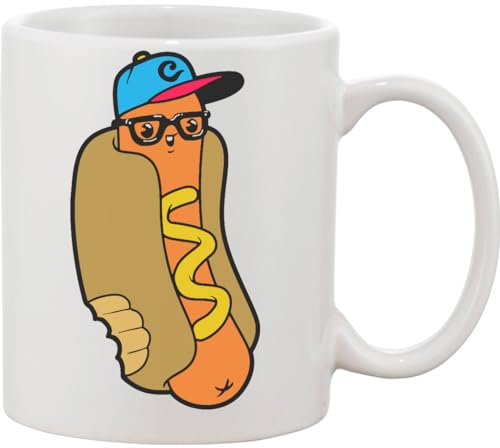 Funny Urban Hipster Hot Dog - Taza de cerámica, color blanco Funny Urban Hipster Hot Dog - Taza de cerámica, color blanco