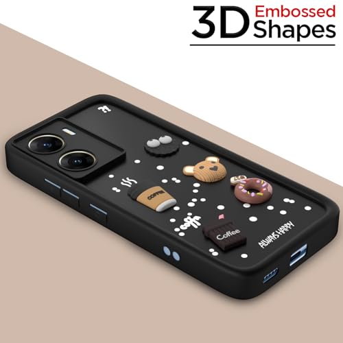 Image of Pikkme Back Cover for Vivo V29e 5G | Cute Fun Cartoon 3D Bear Silicone Full Body Protection Bumper Cover (Black) | Cute
