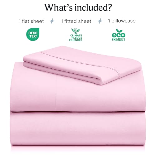 Image of LuxClub 3 PC Twin XL Sheet Set, Deep Pockets Wrinkle Free Cooling Bed Sheets Hotel Bedding for Women, Men, Kids & Teens, Includes 1 Fitted Sheet, 1 Flat Sheet and 1 Pillowcase-Silky Soft Powder Pink