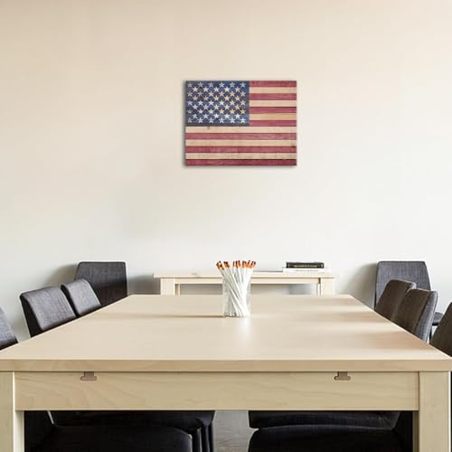Image of Berlun American Flag Wall Decor - Vintage Patriotic USA Flag Canvas Wall Art for Indoor Rustic Farmhouse Home Decor, 4th of July Independence Day Decoration, for Veterans Day AL-12