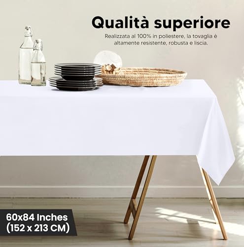 Utopia Kitchen Tovaglia Antimacchia - 152 X 213 Cm (Confezione Da 2, Bianco) Lavabile In Lavatrice Copritavolo - Ottimo Per Feste, Eventi, Matrimoni E Ristoranti (60 X 84 Pollici) - 2