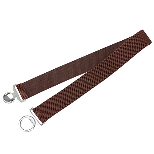 Elastic Waist Cinch Belt Silver Metal Interlock Buckle Coffee Size L CL010486-3