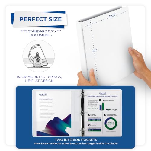 Image of Samsill Durable 1 inch 3 Ring Binder, D Ring Binder, 100% Recycled Chipboard, White, 12 Pack