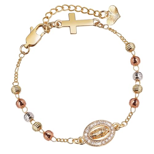 VNOX Bracelet Chapelet Femme Catholique - Croix et Vierge Marie de Guadalupe, Bracelet Religieux Catholique avec Perles Tricolores et Zirconium, Cadeau pour...