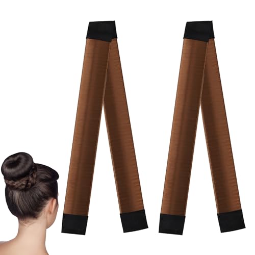 2Pcs Hair Bun Maker, Donut Bun Makers Magic Hair Style French Twist Fold Wrap Snap Band for Making DIY Hair, Accessories for Ballet Dancer, Lightweight & Portable (Light Brown)