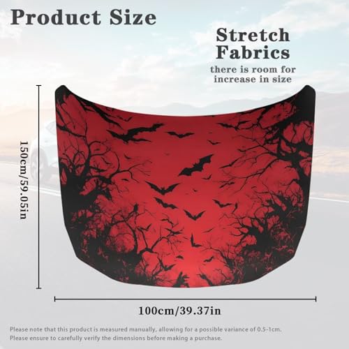 Image of Bat Print Car Hood Cover All Weather Protection Automotive Exterior Accessories Universal Fit Hood Covers for Cars, Trucks, SUV, or Van Full Coverage Halloween Decor