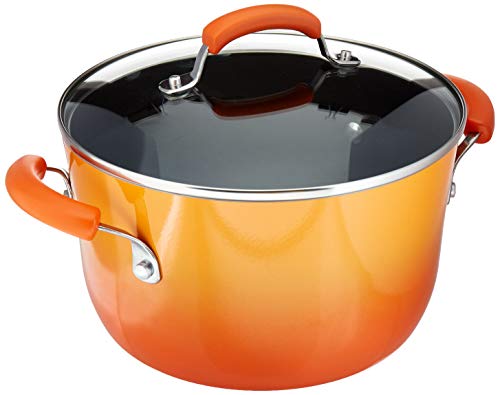 Rachael Ray Brights Nonstick Stock Pot/Stockpot with Lid - 6 Quart, Orange