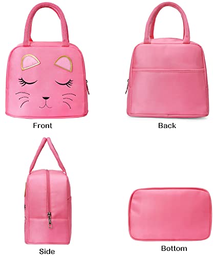 Small Insulated Cat Face Lunch Bag for Kids Girls Pink Lunch Box for School Picnic, Cat Pink - Image 2