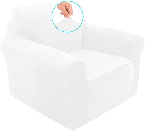 U-NICE HOME Velvet Chair Sofa Covers Stretch Couch Cover Furniture Protector Sofa Slipcover for Dogs (Chair, Off White)