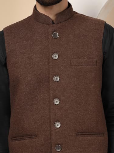 Vastraa Fusion Brown Nehru Jacket for Men Coffee Brown - Image 6