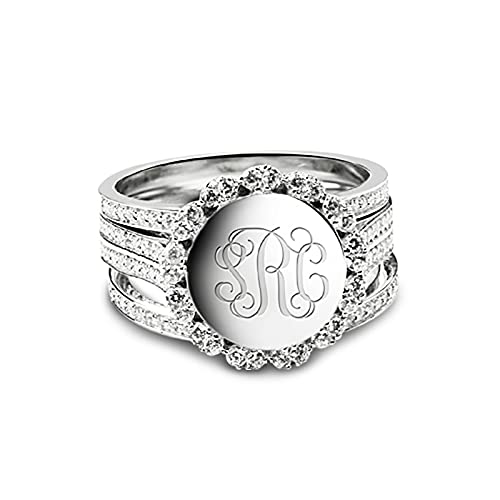 AILIN Custom Classic Monogram Ring 925 Sterling Silver Personalized Engraving initials Rings Graduation Christmas CZ Wedding Set Anniversary Mother’s Day Jewelry Gifts For Women Sister Wife Daughter2