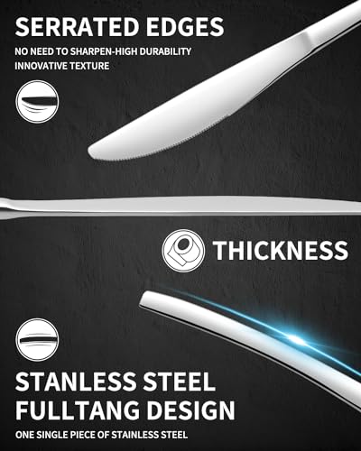 image for EUIRIO Dinner Knives Set of 12, Stainless Steel 12 Piece Butter Knife,