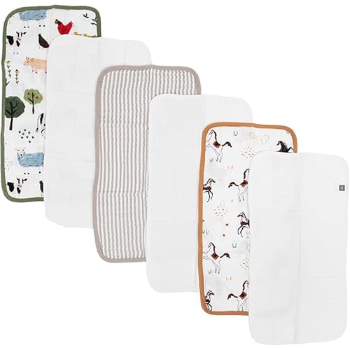 Image of RED ROVR 6 Pack Cotton Muslin Burp Cloths | 100% Cotton | Multi-Layer | Ultra Absorbent | Super Soft | Ergonomic Design | Burping Newborn Baby | Reversible | Large 21”x14” | Family Farm