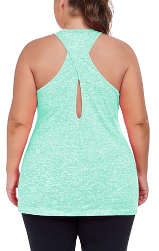 Image of ForHailey Women's Plus Size Cross Back Workout Tank Tops Athletic Shirts