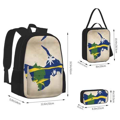 Solomon Islands Flag Map02 Print 3 Piece Set Backpack, Lunch Bag, Pencil Case, Cute Sturdy For College And Travel4