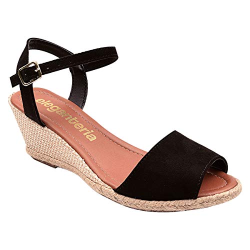 Sandália Feminina Salto Anabela Aberto Preto Eleganteria Tamanho:36;Cor:Preto