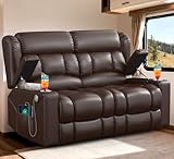 MOSGAT RV Loveseat Recliner Sofa, Reclining Loveseat Home Theater Seating with USB Ports, Cup Holders, Insert Pockets, Wall Hugger RV Recliners for Movie Room, Recline Movie Seats Gaming Sofa, Brown