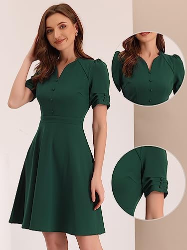 Image of Allegra K Formal Work Dress for Women's Puffy Sleeve A-Line V Neck Office Dresses