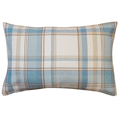 Linen Loft Cosy Checked XL Rectangular Cushion Cover in Duck Egg. Double Sided. 23x15 (58 x 38cm). Balmoral Style Highland Tartan Check Case.